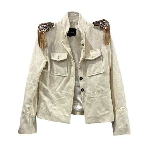 Zairouje Military Jacket L – Ivory Beaded Fringe Epaulette Blazer – Rare - Picture 1 of 5